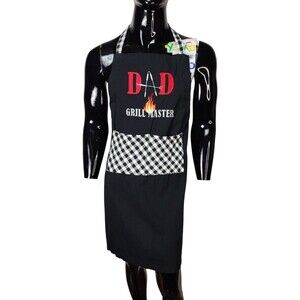 Vintage "DAD GRILL MASTER" DII For The Home 100% Cotton Apron Pockets Long Check